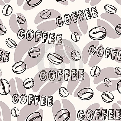 Coffee outline backgroundd with beans, hearts, cups. Vector set of seamless pattern Vector Illustration